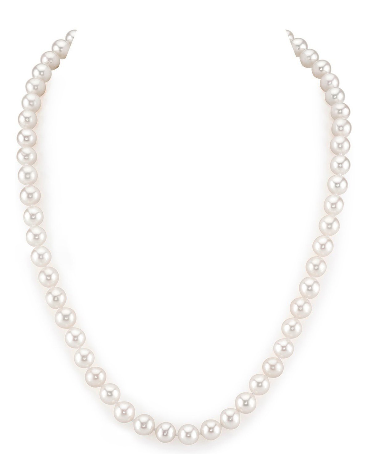 7.0-7.5mm White Freshwater Pearl Necklace - AAAA Quality 20 Matinee Length / Ball Magnetic Clasp - Sterling Silver